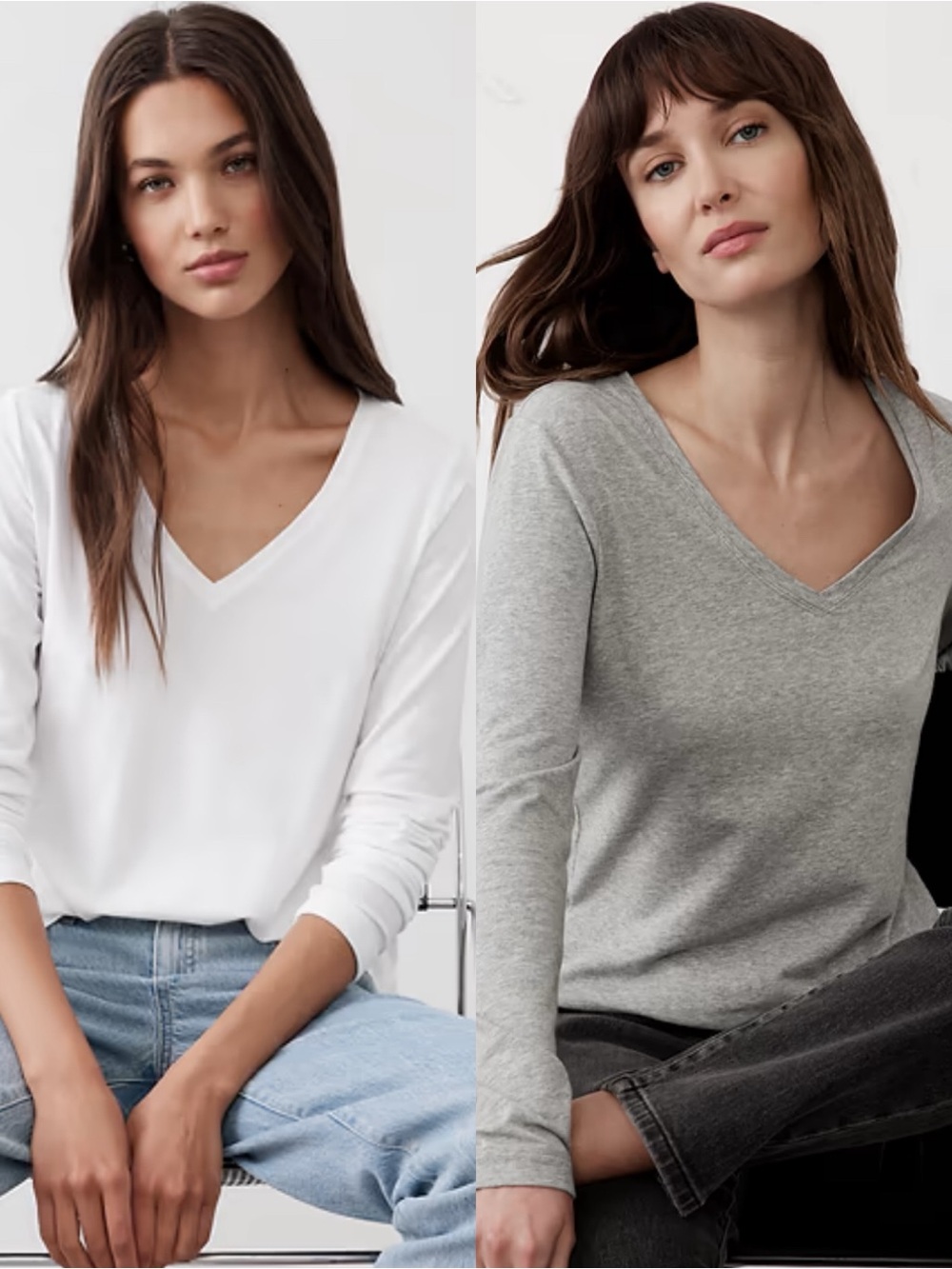 Banana Republic Factory 2 V-Neck Long Sleeve Top in White and Gray Size XS